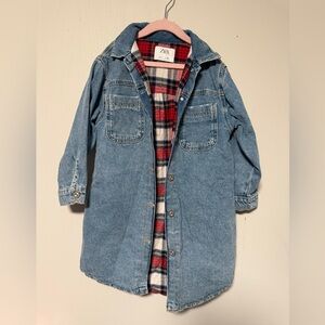 Zara Blue Jean Jacket with Flannel Plaid Lining sz 7